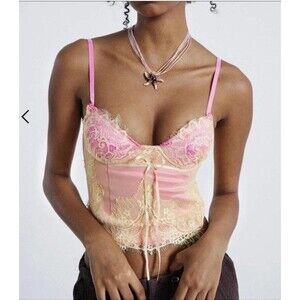 Jaded London Pink Lorelai Corset Size 0 Bow Top Cami Underwire Push Up Festival